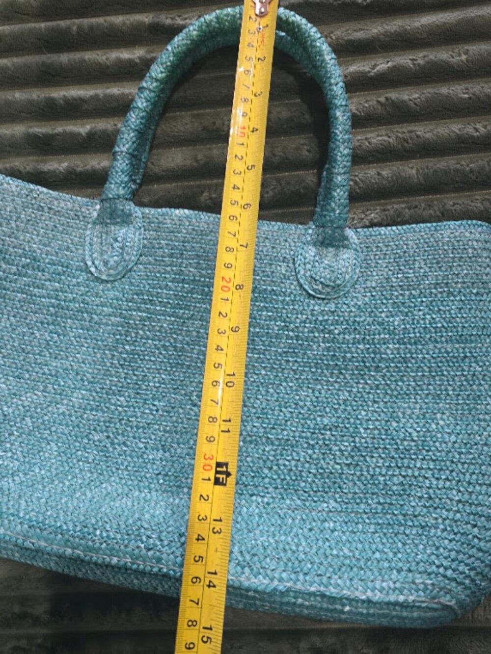 Wicker Handbag in a Light Teal Color, Great Beach Tote - Picture 8 of 8